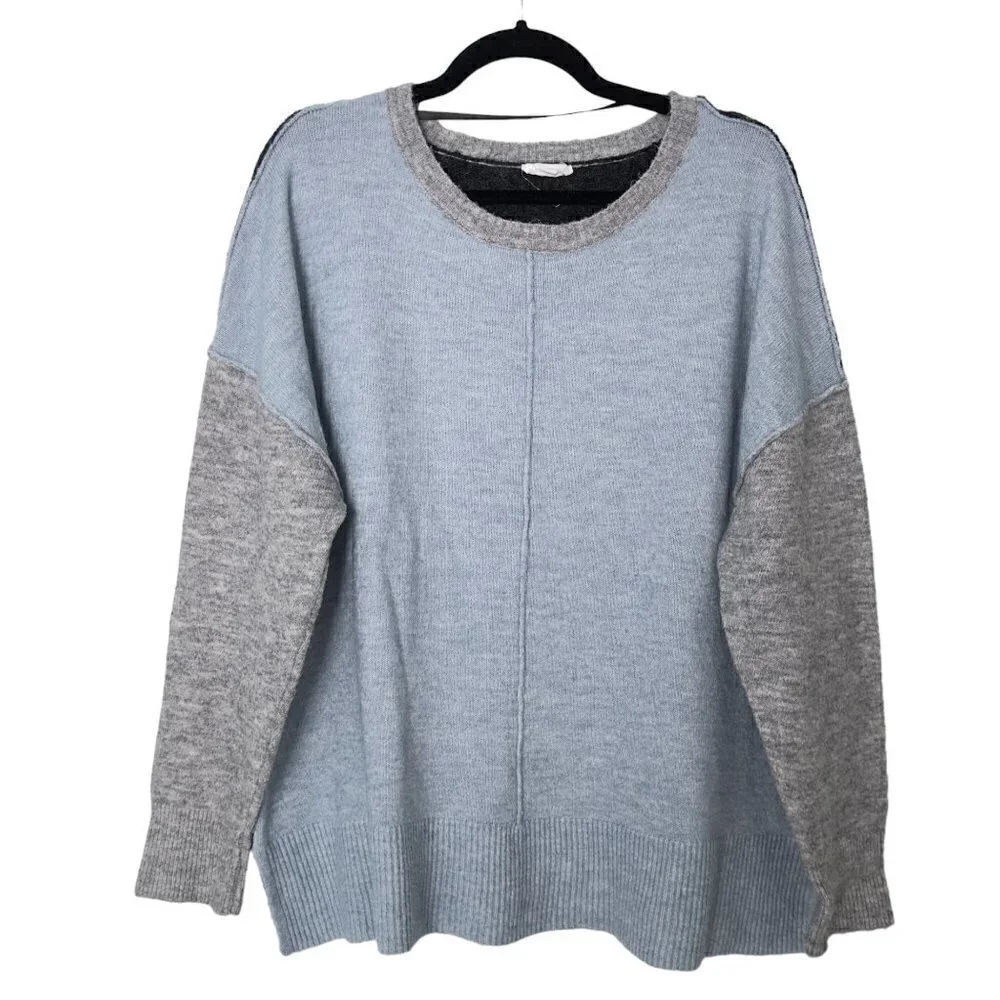 Westbound Wool Blend Oversized Boxy Drop Sleeve Colorblock Crew Neck Sweater (L)
